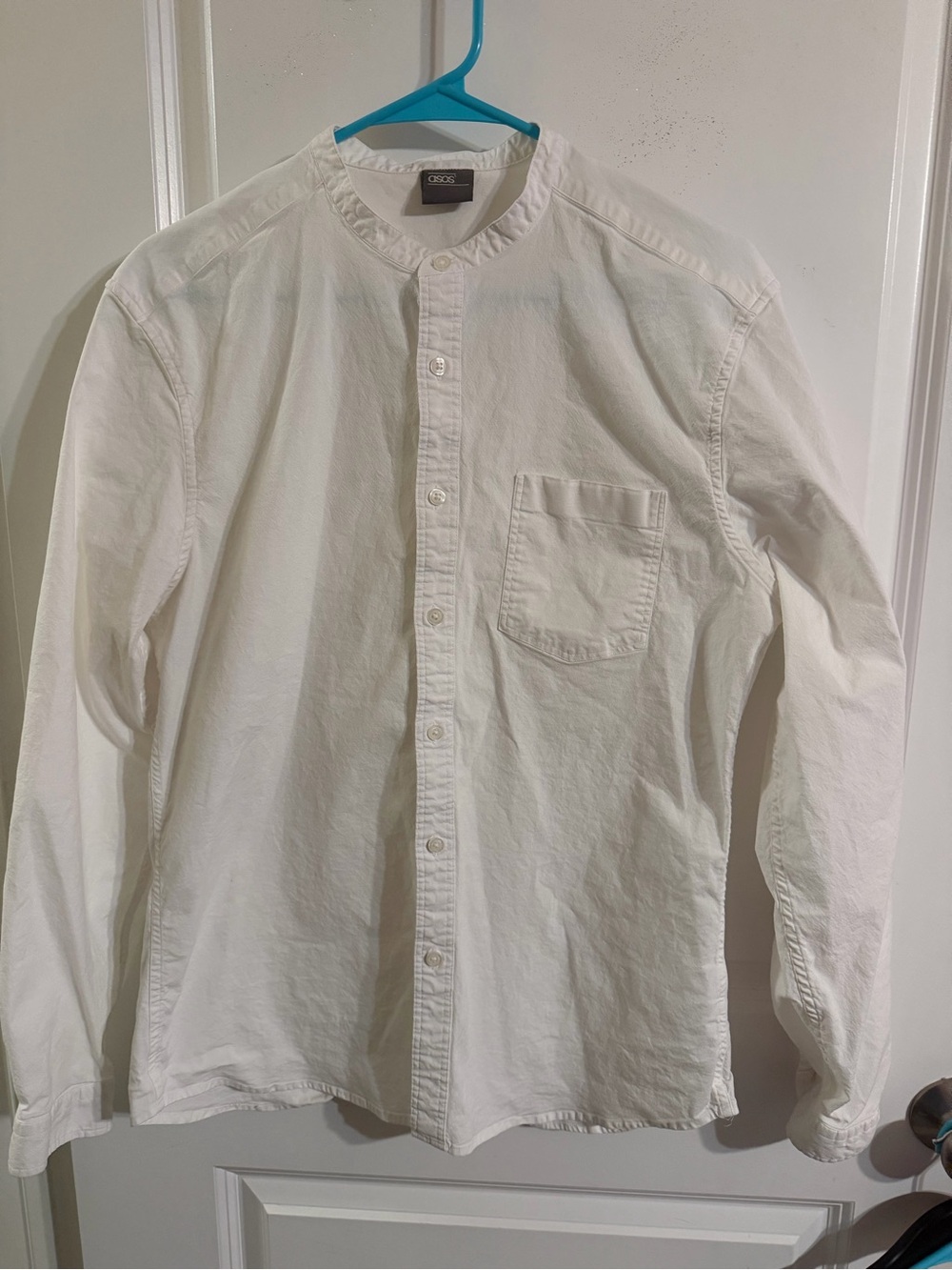 ASOS Men's White Stretch Mandarin Band-Collar Cotton Shirt size large